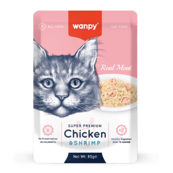 Wanpy Super Premium Pouch Cat Food Chicken & Shrimp 85gm | Wanpy Cat Pouch