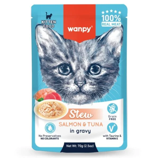 Wanpy Stew in Gravy Kitten Pouch Cat Food Salmon & Tuna 70gm | Wanpy Cat Stew In Gravy