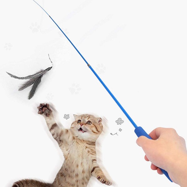 Interactive Feather Toy Set - Activity Toys for Kittens - Wand to Exercise Cats - Stick Toy for Indoor Cats (1 Retractable Stick + 1 Feather)