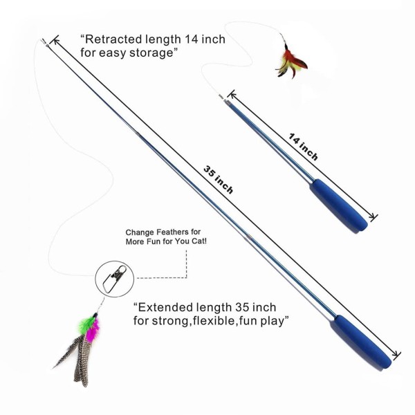 Interactive Feather Toy Set - Activity Toys for Kittens - Wand to Exercise Cats - Stick Toy for Indoor Cats (1 Retractable Stick + 1 Feather)