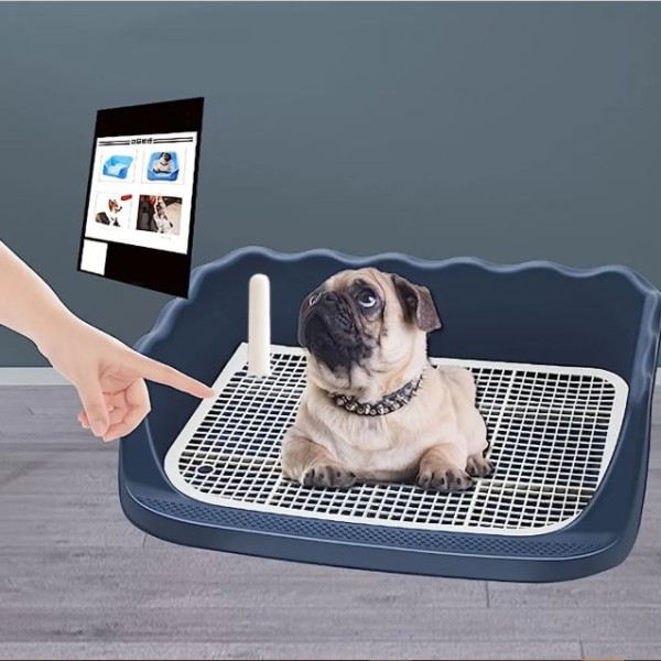 Indoor Dog Potty Tray, Puppy Toilet, Mesh Puppy Training Litter Box with No-Spill Simulation Poop Post and Protective Wall, Easy to Clean