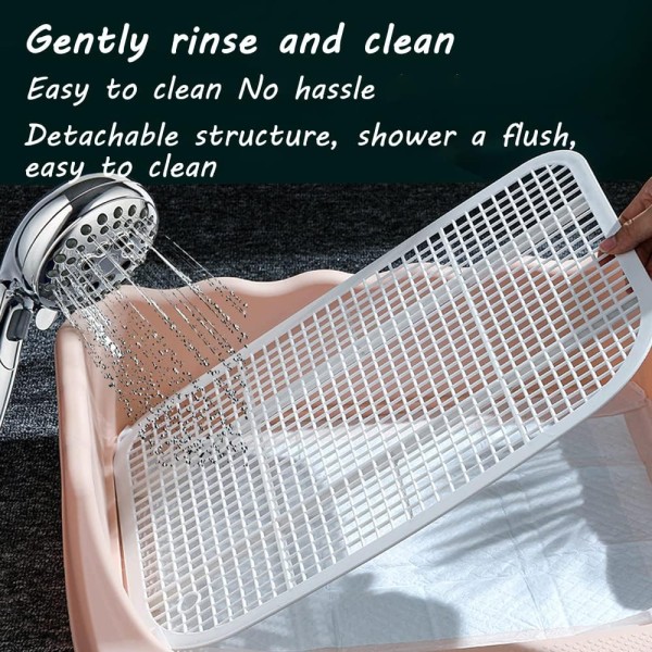 Indoor Dog Potty Tray, Puppy Toilet, Mesh Puppy Training Litter Box with No-Spill Simulation Poop Post and Protective Wall, Easy to Clean