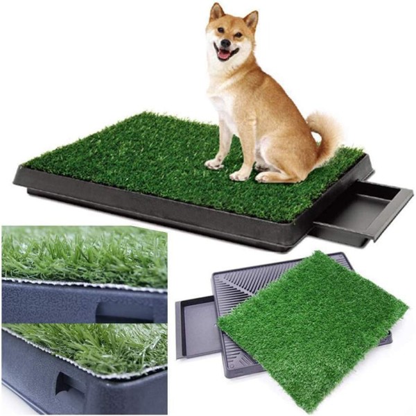 Dog Toilet Indoor Puppy Training Pad, Porch Potty, Pet Restroom Trainer w/Artificial Grass Mat Drip Tray (63x51cm)