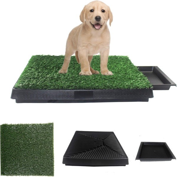 Dog Toilet Indoor Puppy Training Pad, Porch Potty, Pet Restroom Trainer w/Artificial Grass Mat Drip Tray (63x51cm)