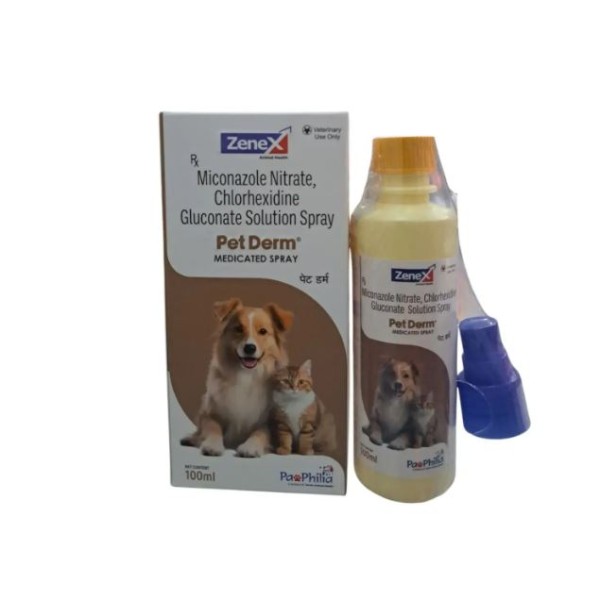Pet Derm Medicated Spray Anti-Bacterial & Anti-Fungal For Cat & Dog 100ml