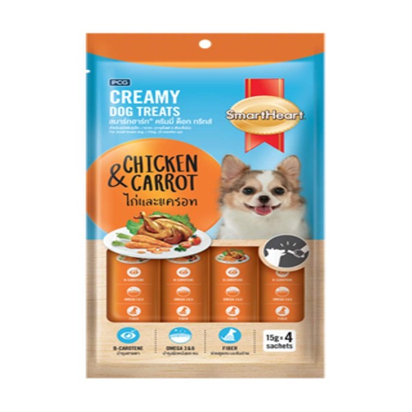 SmartHeart Creamy Dog Treats - Chicken and Carrot Flavour (15g*4)