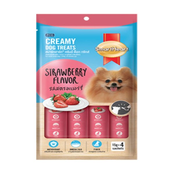 SmartHeart Creamy Dog Treats - Strawberry Flavour (15g*4)
