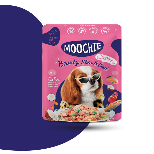 Moochie Dog Pouch Beauty Skin & Coat - Salmon with Carrot, Sweet Potato, Green Pea and Coconut Oil 85g