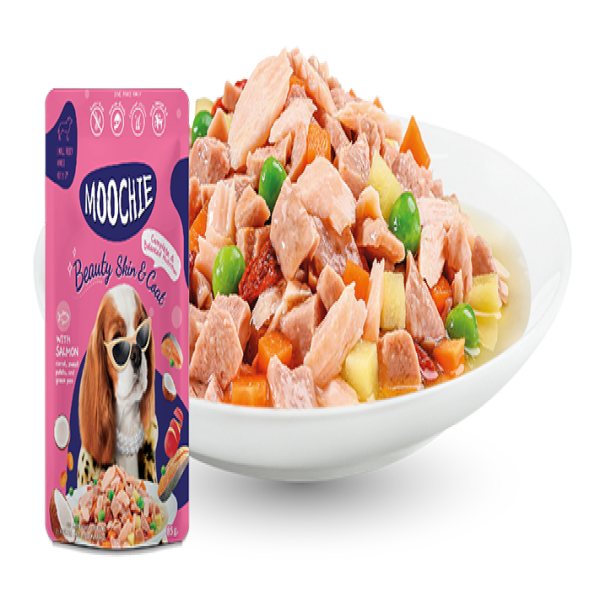 Moochie Dog Pouch Beauty Skin & Coat - Salmon with Carrot, Sweet Potato, Green Pea and Coconut Oil 85g