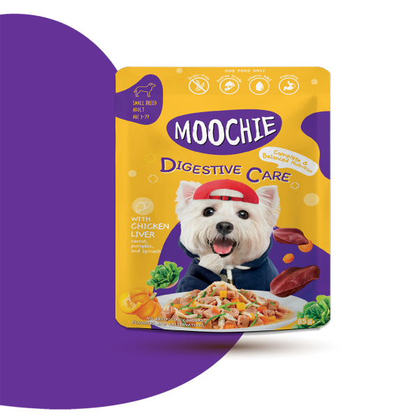 Moochie Dog Pouch Digestive Care - Chicken Liver with Carrot, Pumpkin and Spinach 85g