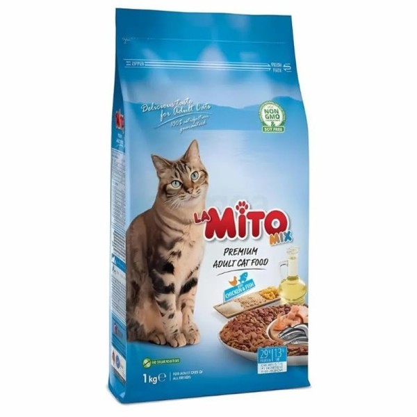 Mito Premium Adult Cat Food - Mix Chicken & Fish Flavor 1kg For All Breeds Cats