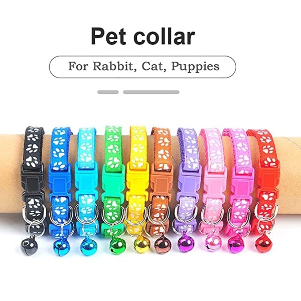 Nylon Cat Collars - Paw Print Design with Bell