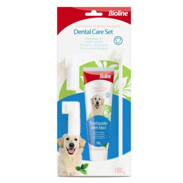 Bioline Dog Dental Care Set - Mint Flavor 100g | For All Breed Puppy Dog