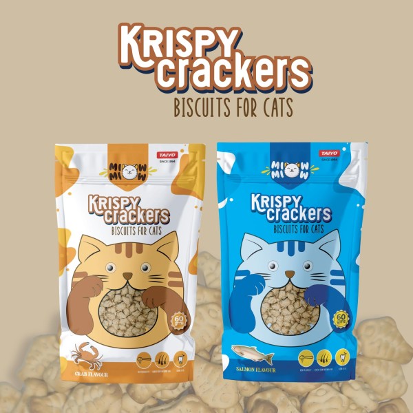 Miow Miow Krispy Crackers Cat Treats 60g | High-Protein Biscuits with Fiber, Vitamins & Minerals | Healthy Cat Snack For All Life Stage Cats