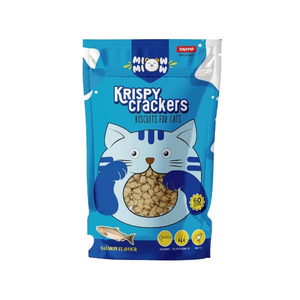 Miow Miow Krispy Crackers Cat Treats 60g | High-Protein Biscuits with Fiber, Vitamins & Minerals | Healthy Cat Snack For All Life Stage Cats