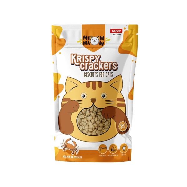 Miow Miow Krispy Crackers Cat Treats 60g | High-Protein Biscuits with Fiber, Vitamins & Minerals | Healthy Cat Snack For All Life Stage Cats