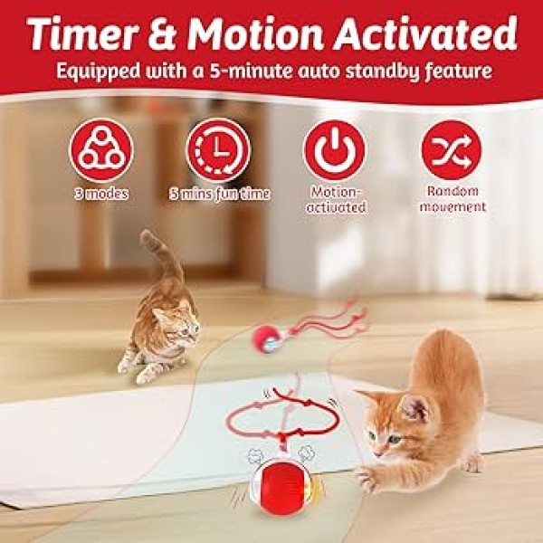 Electric Self-Rolling Pet Toy Ball with Tail Rope For Cat & Small Dog | Rechargeable