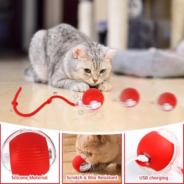 Electric Self-Rolling Pet Toy Ball with Tail Rope For Cat & Small Dog | Rechargeable