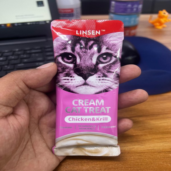 Linsen Cat Creamy Treat - Chicken & Krill For All Age Cats 55g | Cat Wet Food