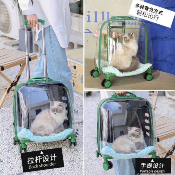 Transparent Cat Trolley Case Dog Hiking Crate Small Animals Pet Carrier