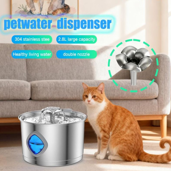 3.2L/2.2L Stainless Steel Pet Smart Automatic Water Fountain Circulating Cat Drinking Feeder