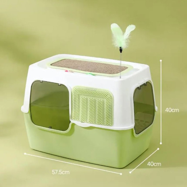 Cat Scratching Post And Cat Teaser Wand 2-in-1 Fully Enclosed Cat Litter Box
