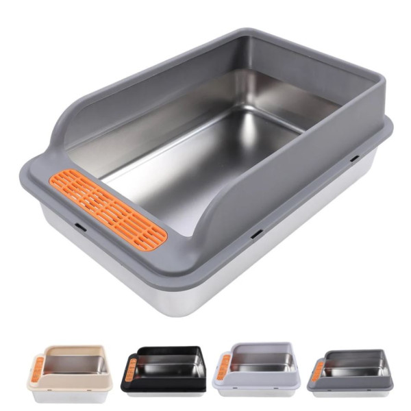 Large Stainless Steel Cat Litter Box with High Sides and Rust-Proof - Multiple Colors (60 x 40 x 22 CM)