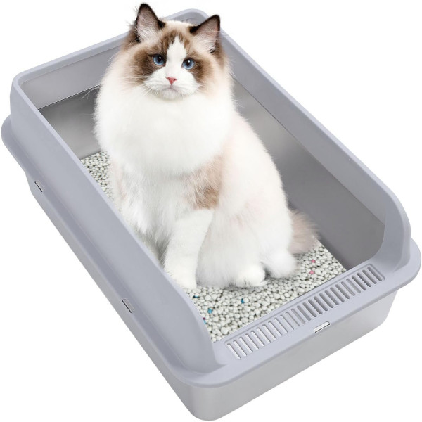 Large Stainless Steel Cat Litter Box with High Sides and Rust-Proof - Multiple Colors (40 x 60 x 19 CM)