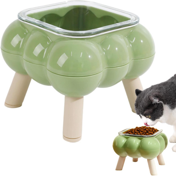 High-Legged Glass and PP Combination Cat Food Bow