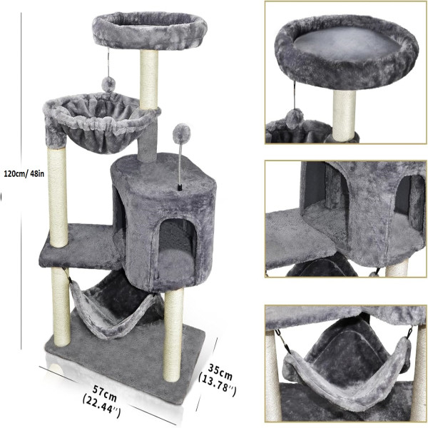 48in Cat Tree with Cat Condo and Big Hammock For Kittens Pet House Play