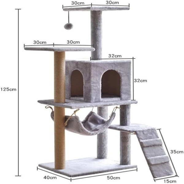 50in Multi-Level Cat Tower with Hammock Cats Tree Scratching Posts and Interactive Toy