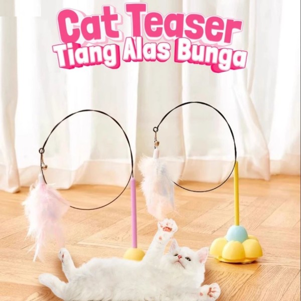 Interactive Cat Toy Hanging Feather Cat Teaser Stick Toy Flower Pedestal