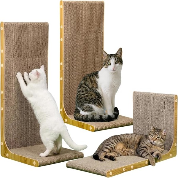 Cardboard Cat Scratcher for Indoor Cats, 23 Inch L Shaped Vertical Cat Scratching Post