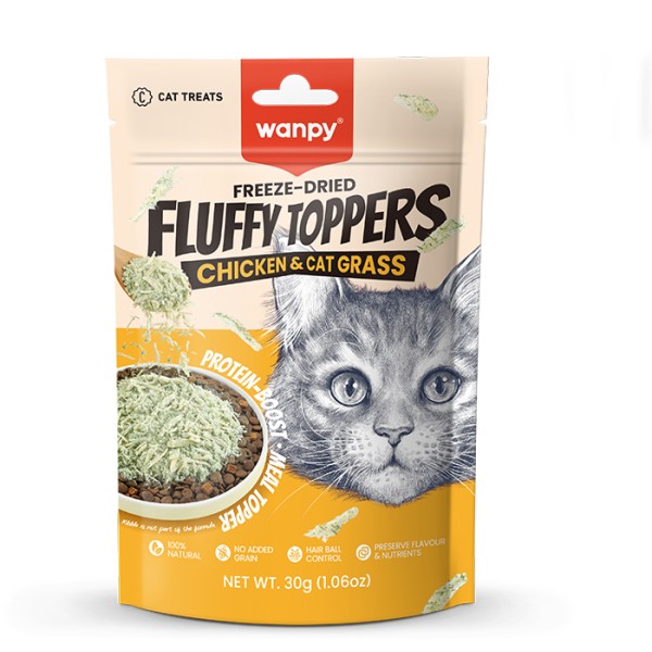 Wanpy Freeze-Dried Fluffy Toppers – Chicken & Catgrass 30g | Wanpy Fluffy Toppers