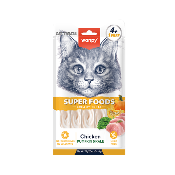 Wanpy Superfoods Creamy Treat For Cat Chicken With Pumpkin & Kale 70gm | Wanpy Cat Treat