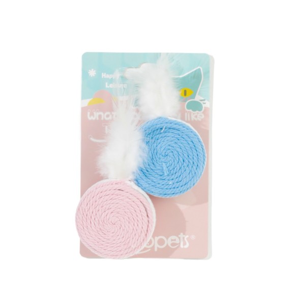 Cotton Rope Cat Ball Toy With Feather 2pcs Set