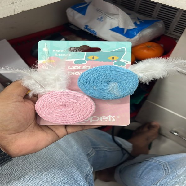 Cotton Rope Cat Ball Toy With Feather 2pcs Set